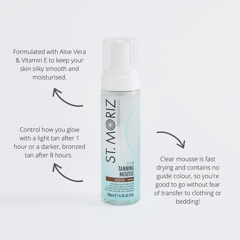 St Moriz Professional Clear Tanning Mousse with Aloe Vera, Vitamin E, Fast Drying Vegan Fake Tan, Medium to Dark (200ml) - BeesActive Australia