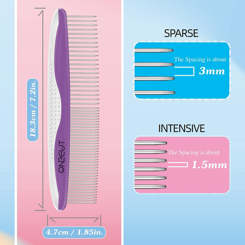 Dog Comb, OneCut Pet Grooming Tool for Removing Tangles Knots and Matted Fur, Wide and Narrow Teeth Comb Design for Dogs and Cats (Purple) Purple - BeesActive Australia