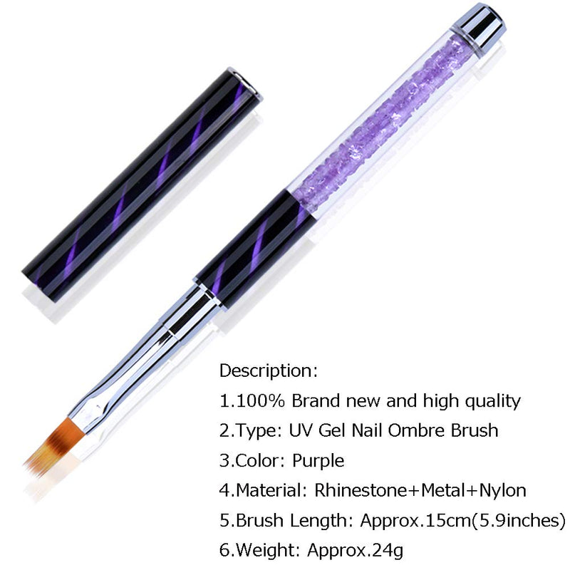 Ycyan 1Pcs UV Gel Nail Ombre Brush Rhinestone Handle Nylon Hair Professional Nail Art Tools Purple - BeesActive Australia