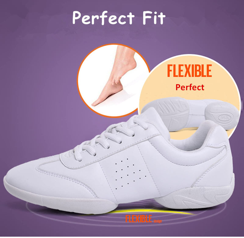 DADAWEN Adult & Youth White Cheerleading Shoes Sport Training Tennis Sneakers Competition Cheer Shoes 10.5 All White(women 02) - BeesActive Australia