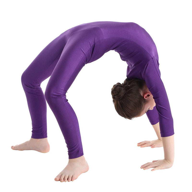 [AUSTRALIA] - inlzdz Kids Girls One Piece Long Sleeves Zippered Full Body Jumpsuit Ballet Dance Gymnastic Bodysuit Leotard Purple 7-8 