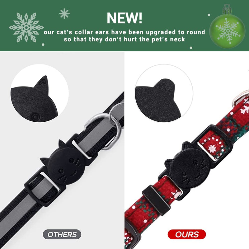 YUJUN 3Pack Christmas Cat Collars Breakaway with Bow tie and Bell Christmas Adjustable Plaid Snowflake Collar Buckle Safety for Puppy Kittens - BeesActive Australia