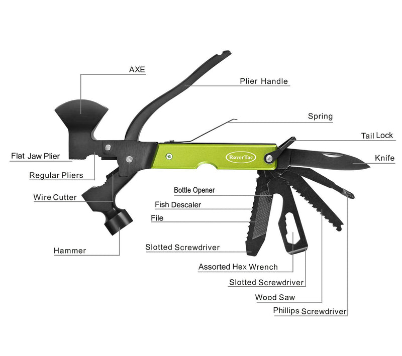 Gifts for Men Dad Husband Gifts for Him Mens Gifts RoverTac Camping Multitool Hatchet Survival Gear 14 in 1 Stainless Steel Axe Hammer Knife Saw Screwdrivers Pliers Bottle Opener Durable Sheath - BeesActive Australia