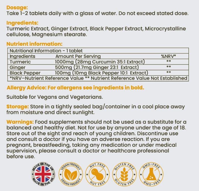 Turmeric Curcumin Ginger Black Pepper - 120 Tablets - 95% Curcuminoids - Naturally Reduces Inflammation - BeesActive Australia