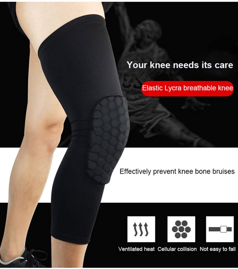 PISIQI Knee Compression Pads Long Leg Sleeve Brace Protection for Basketball, Football & Volleyball (2 Sleeves) Black Medium - BeesActive Australia
