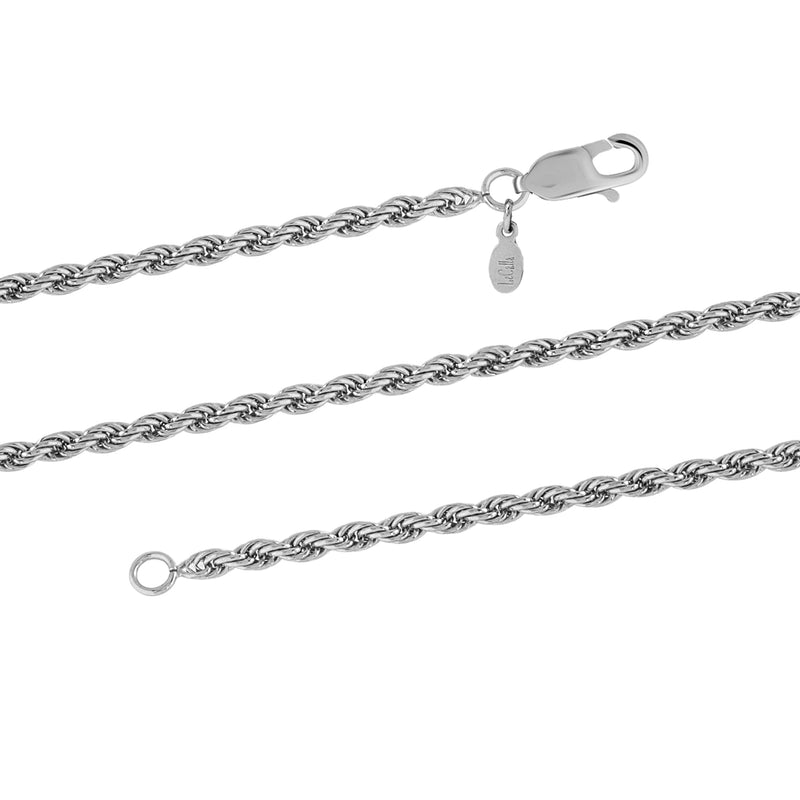 LeCalla Rhodium Plated Sterling Silver 2 MM, 3 MM Rope Chain Necklace for Women and Men (18, 20, 22, 24, 26 Inches) 925 Sterling Silver Chain Made in Italy with Lobster-Clasp 22.0 Inches - BeesActive Australia