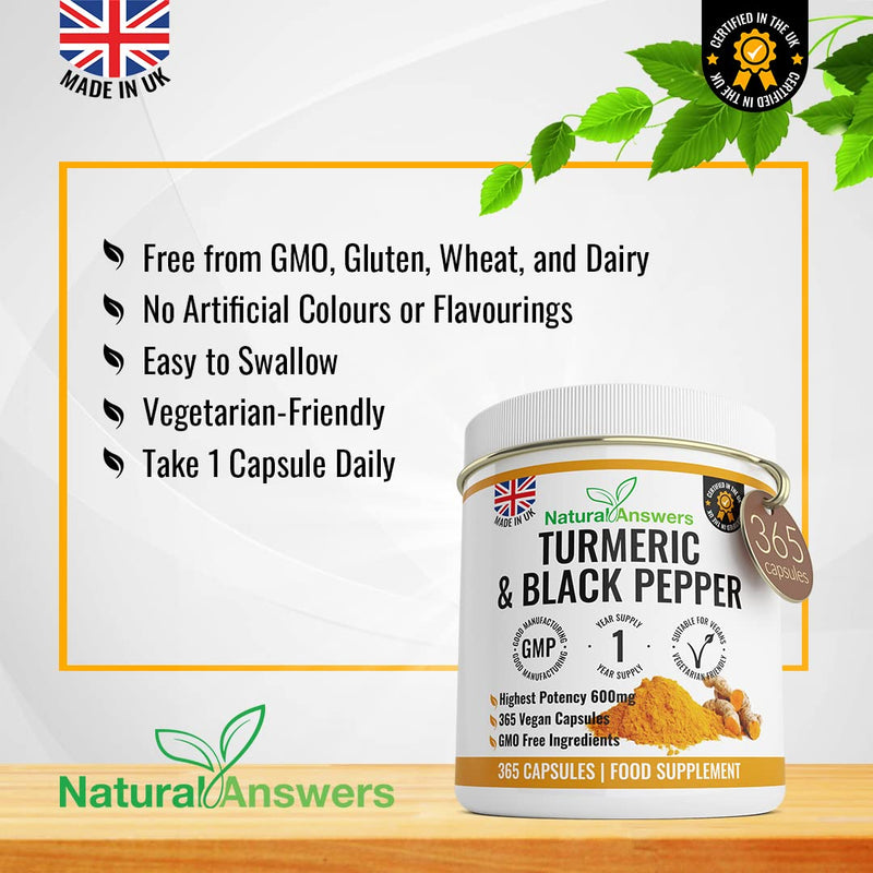 365 Turmeric Capsules 1 Year Supply High Strength Turmeric Capsules with Black Pepper Turmeric Tablets 365 Vegetarian Capsules Turmeric Curcumin One A Day Turmeric Supplement Curcumin - BeesActive Australia