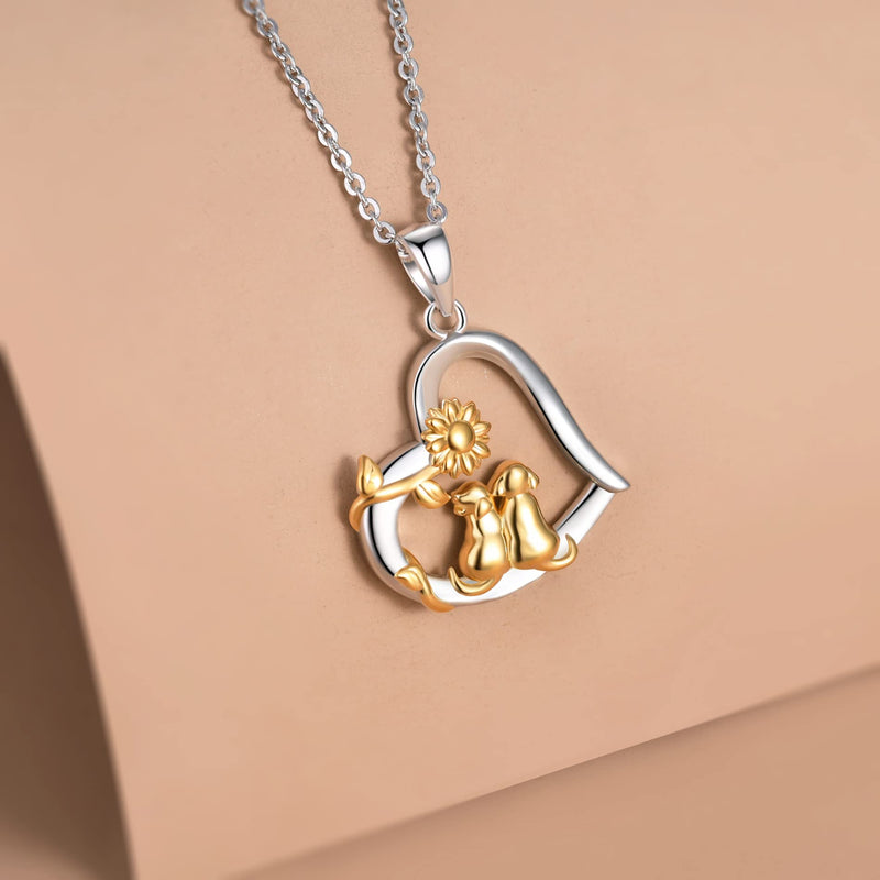 CHIC ARTSY 925 Sterling Silver Dog Mom Pendant Necklace Lovely Animal love Heart Necklace Dog Lover Memorial Gifts for Women Mom Wife Daughter Cable Chain 18"-20'' Inches #2 pet dog/silver - BeesActive Australia