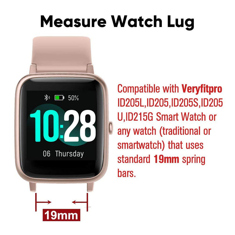 ZURURU Veryfitpro ID205L, ID205S, ID205, ID205U 19mm Smart Watch Replacement Bands compatible with Letscom, Letsfit, Lintelek, Yamay, Willful Smart Watch Pink - BeesActive Australia