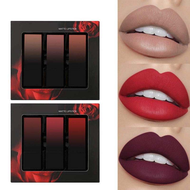 Fashion888 Three Sets Of Gradient Lipstick Velvet Matte Lipstick Bean Paste Color With Gift Package D - BeesActive Australia