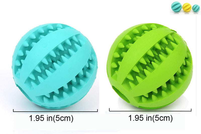 2 Pack Dog Toy Ball，Nontoxic Bite Resistant Teething Toys Balls for Small/Medium/ Large Dog and Puppy Cat , Dog Pet Food Treat Feeder Chew Tooth Cleaning Ball Exercise Game IQ Training Ball Blue+Green 2in（Small Dog&Puppy） - BeesActive Australia