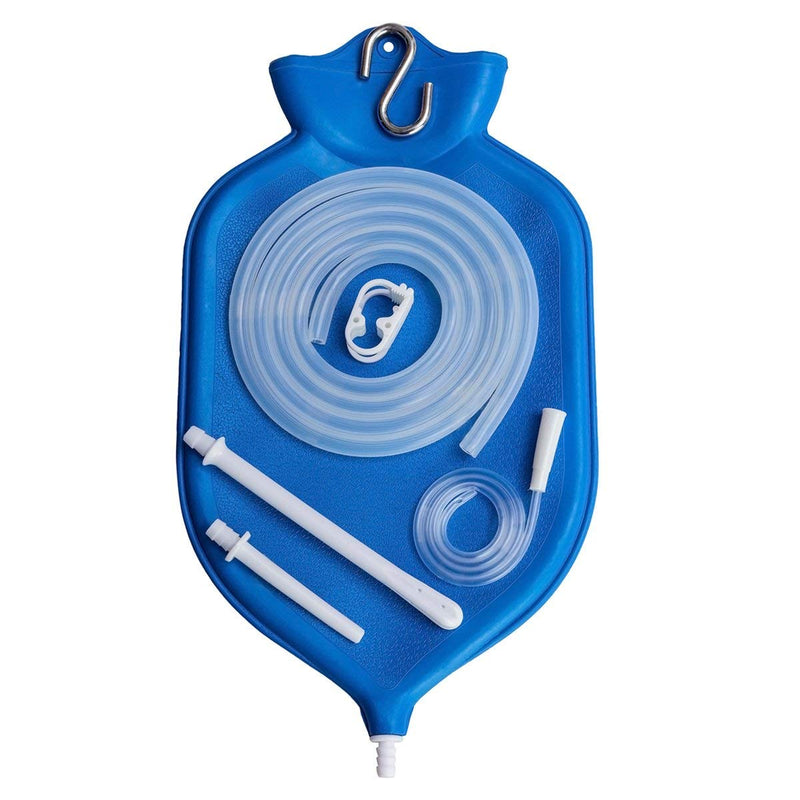 HealthAndYoga(TM) NaturoFlo Superior Enema Bag Kit - 2 Quart Fountain (Open) top Silicone Hose with Robust Metal Suspension - Blue - BeesActive Australia