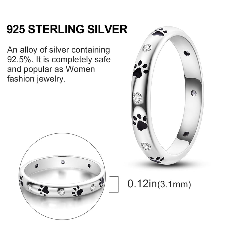 MULA S925 Sterling Silver Rings for Women Moon Star Rings Cubic Zirconia Band Ring Stackable Vintage Rings Statement Women Rings Dog Footprints 7 - BeesActive Australia
