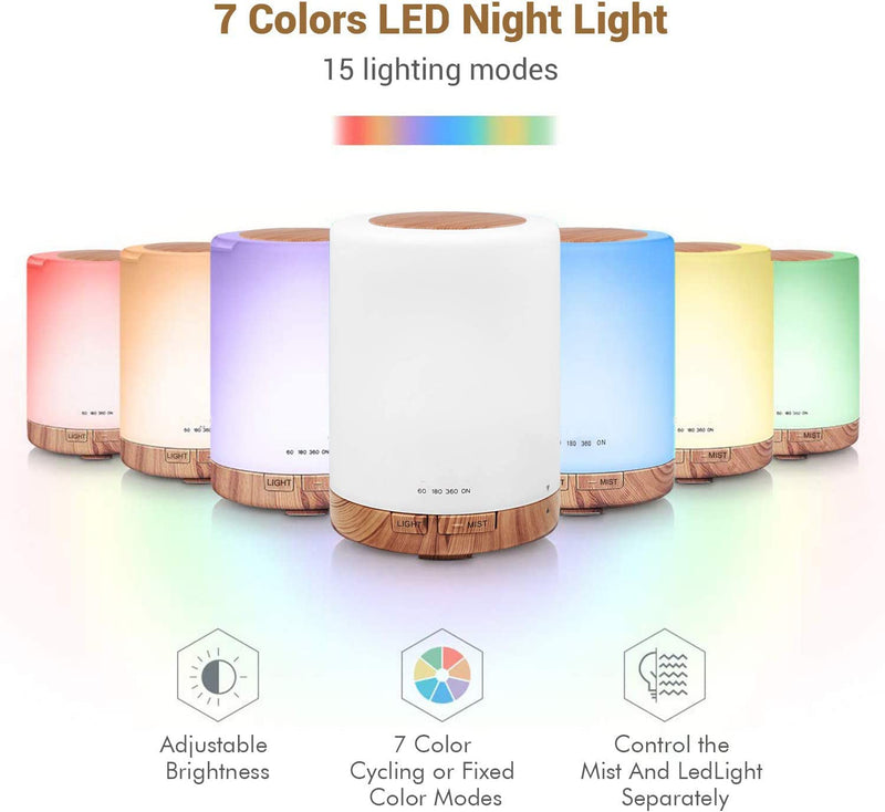 Essential Oil Diffuser- 300ml Aroma Diffuser Humidifier, Anion Air Diffuser with 7 Colorful Led Lights, Quiet Ultrasonic Aromatherapy Diffuser with Cool Mist, Air Humidifier for Bedroom, Home, Office 300ml (Pack of 1) Brown - BeesActive Australia