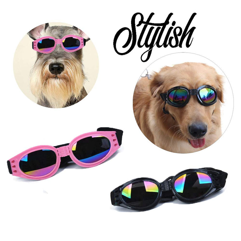 Stylish Pet Glasses Cool Dog Sunglasses Dog Doggles Waterproof Windproof Eyewear UV Protection Sunglass for Doggy Puppy Pink-Black - BeesActive Australia