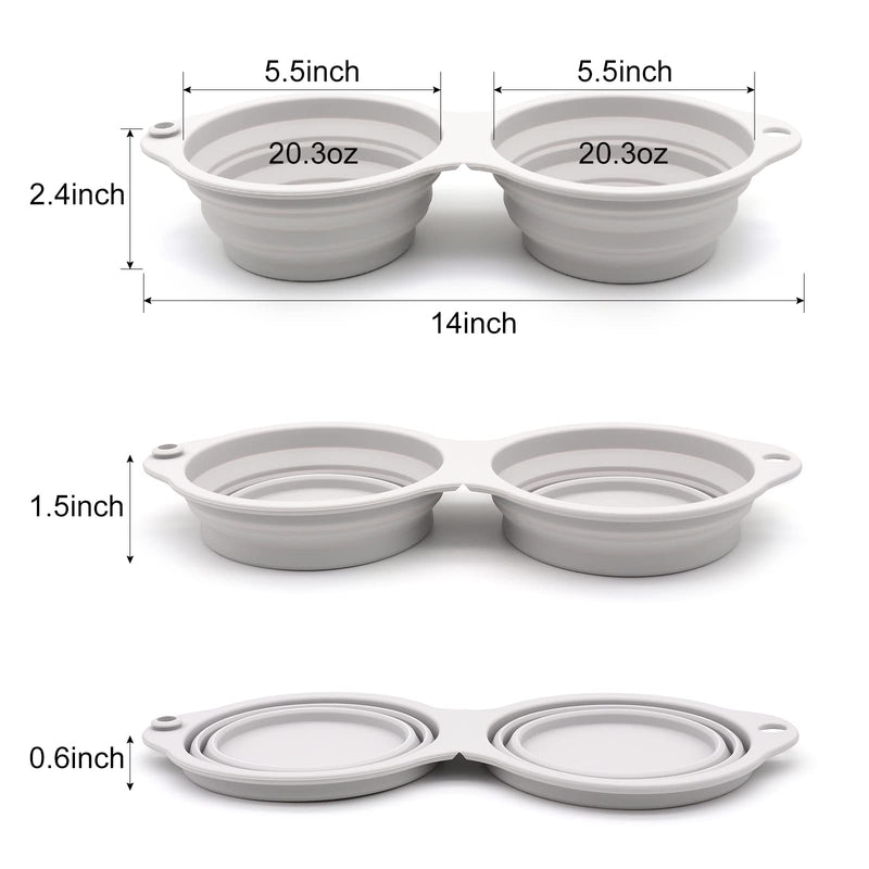 SLSON Collapsible Dog Bowls,Integrated Molding Dog Double Bowl No Plastic Rim 2 in 1 Foldable Pet Food & Water Bowl Cat Feeder Dish for Walking,Hiking,Camping Cold Grey - BeesActive Australia
