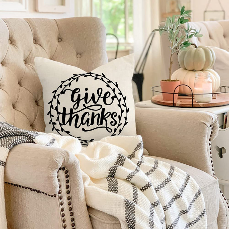 4TH Emotion Thanksgiving Pillow Cover 18x18 Give Thanks Home Decorations Fall Throw Pillow Case Cushion Cover Cotton Linen - BeesActive Australia