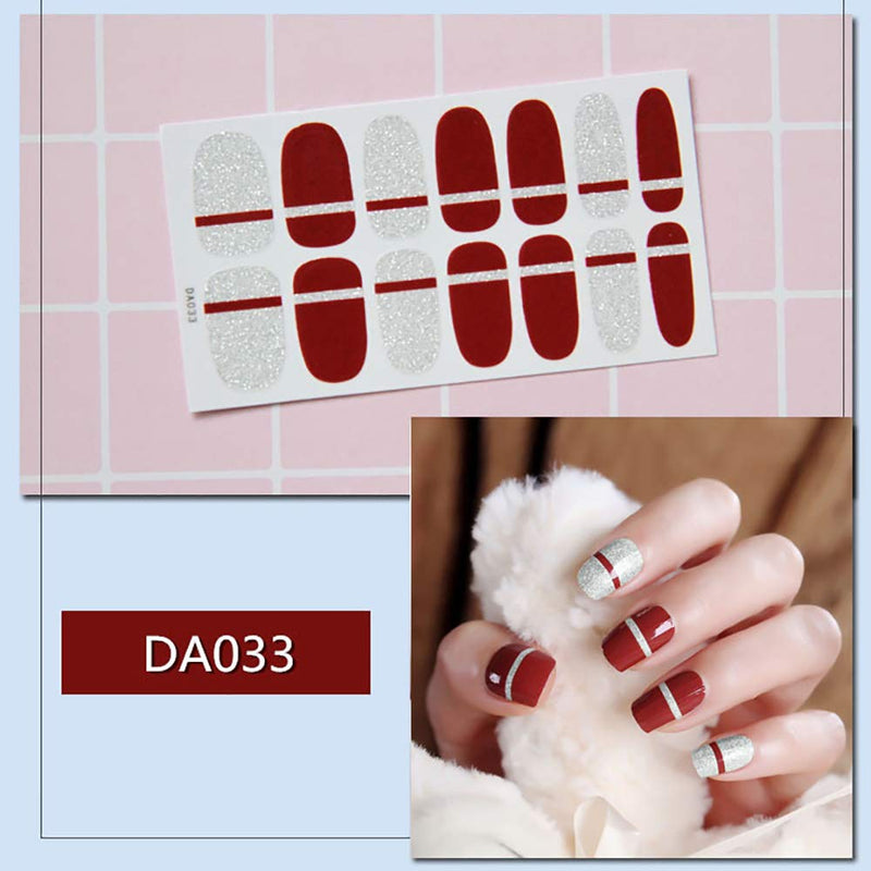 WOKOTO 6 Pieces Full Wraps Nail Polish Stickers Tips Stripe Solid Color Self-Adhesive Nail Decals Manicure Stickers Strips Kits With 1Pcs Nail File - BeesActive Australia