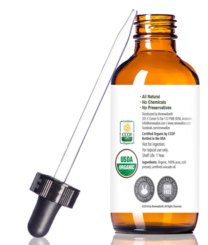 USDA CERTIFIED ORGANIC AVOCADO OIL - Skin Moisturizer Cold Pressed and Unrefined in 4 oz Dark Glass Bottle with Dropper | Enhances Hair's Natural Shine | Softens and Moisturizes Severely Dry Skin - BeesActive Australia