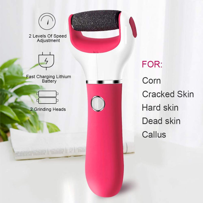 ENERBRIDGE Electric Foot File Callus Remover Pedicure File for Hard Cracked Dry Dead Skin with 2 Roller Heads-Red Red - BeesActive Australia