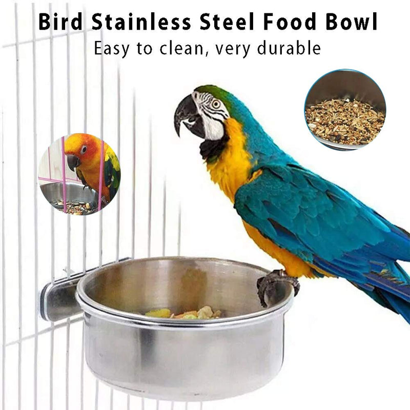 3 Pack Bird Feeder Bowl, Stainless Steel Parrot Feeding Cups with Clamp Holder, Cage Water Food Dish for Parakeet Lovebird Conure Cockatiels - BeesActive Australia