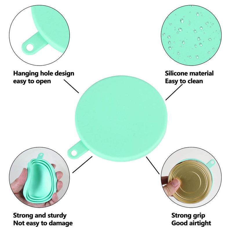 SLSON 2 Pack Pet Food Can Cover Universal Silicone Cat Dog Food Can Lids 1 Fit 3 Standard Size Can Tops with 2 Spoons,Light Blue and Green - BeesActive Australia