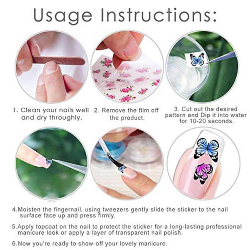 Comdoit Nail Stickers Decal Nail Art Accessories 24 Sheets Water Transfer Nail Decals for Women Leaf Cactus Flower Design for Acrylic Nails Decorations Manicure Tips Charms Sticker Nail Art Supplies - BeesActive Australia
