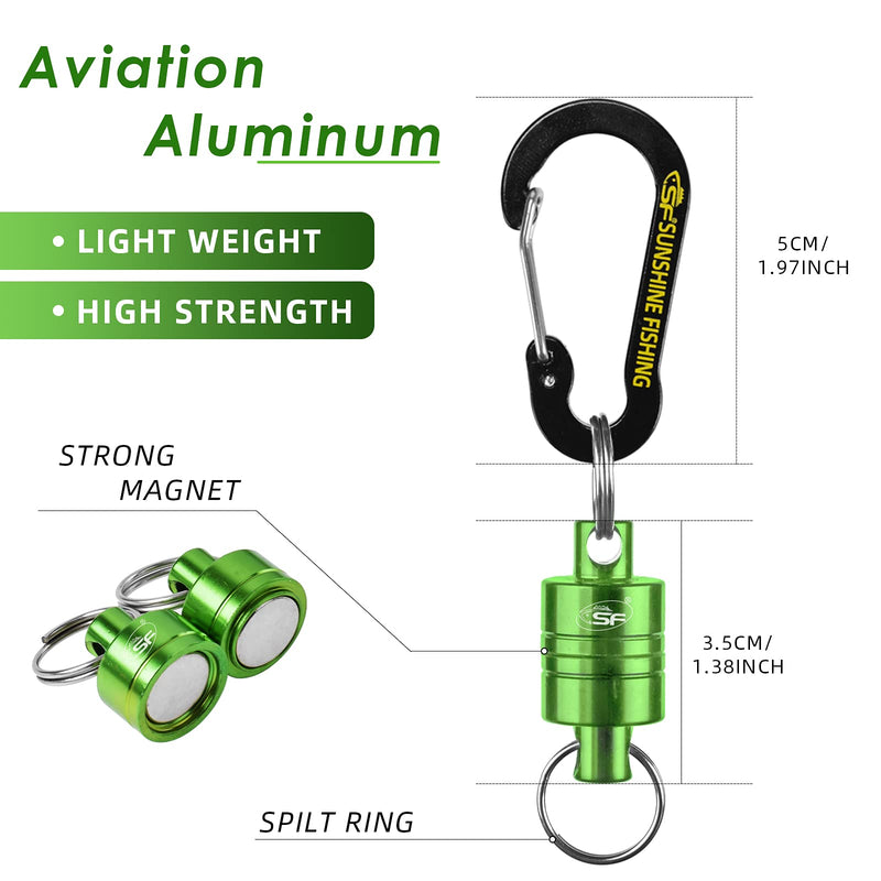 SF Strongest Magnetic Net Release Magnet Clip Holder Retractor with Coiled Lanyard Carabiner Green Magnet+ Black Carabiner Long Lanyard: For Landing Net etc. - BeesActive Australia