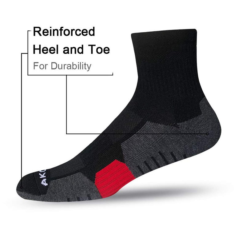 [AUSTRALIA] - AKOENY Men's Performance Athletic Quarter Socks for Sport Walking Tennis (6 Pack) Shoe Size: 6-12 Black 