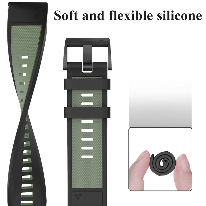 ISABAKE Sport Watch Bands for Fenix 5X Plus, Compatible with Garmin Fenix 5X/Fenix 6X/Fenix 6X Pro/Fenix 3/HR/Descent MK1/D2 Delta PX,26mm Soft Silicone Replacement Wristband Band Army green-black 26MM - BeesActive Australia