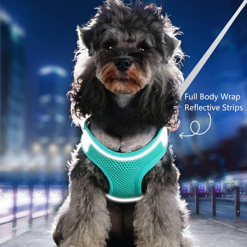 Mitili Dog Harness with Leash Set, No Pull Dogs Vest Harnesses Step-in Air Reflective Adjustable Breathable Mesh Cat Harness fit Small Medium Puppy Pet Cats Green M(Chest:13-16") - BeesActive Australia
