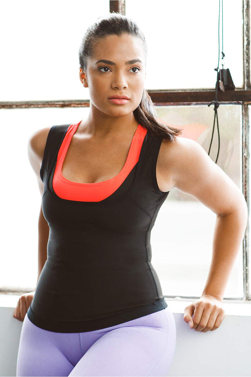 Sweat Shaper Women's Premium Workout Tank Top Slimming Polymer Sauna Vest Large-X-Large Black - BeesActive Australia