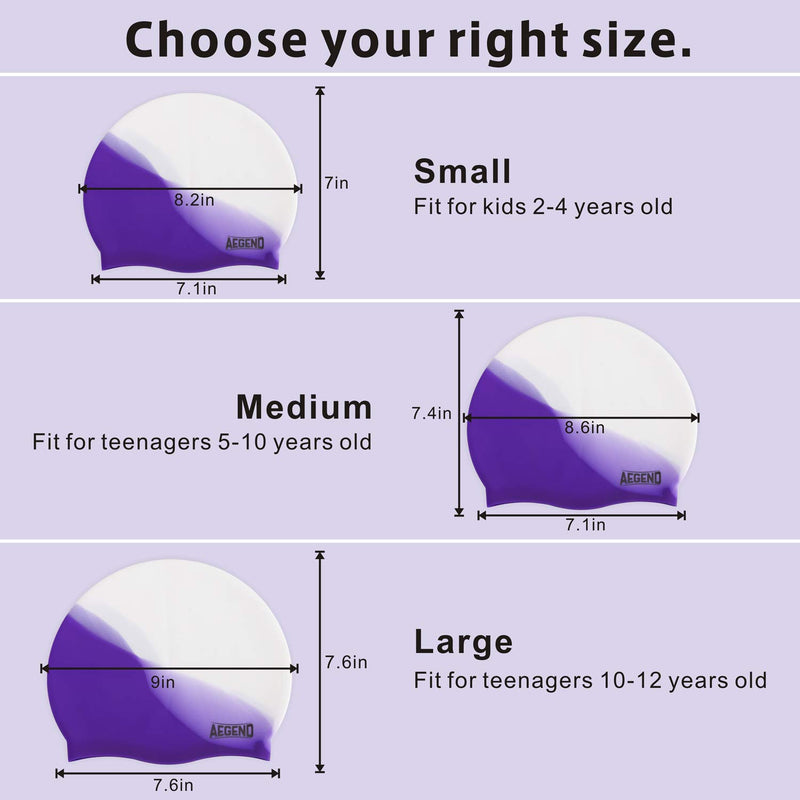 [AUSTRALIA] - Aegend 2 Pack Swim Cap for (Age 2-12), Durable Silicone Swimming Cap for Kids Youths, Comfortable Fit for Long Hair and Short Hair, 6 Colors Bright Purple & Pink Medium (age 5-10) 