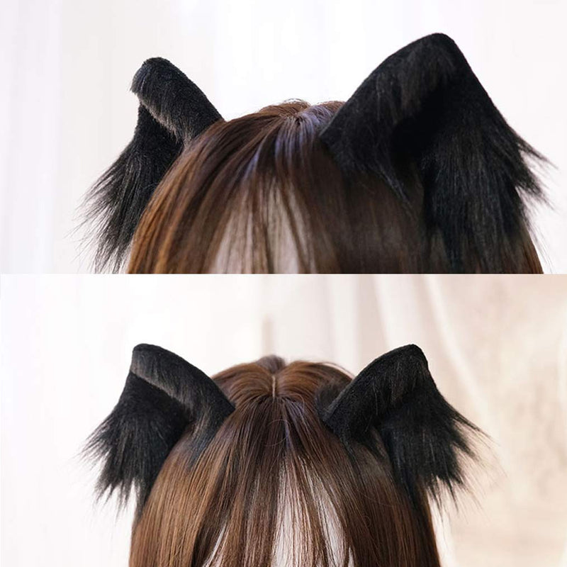 Furry Cat Kitten Ear Hair Clips Clip on Cat Ears Headband For Cosplay Kitten Play Comicon Cosplay Petplay Fluffy Furry Cat Ears (black kitten ears) Black Kitten Ears - BeesActive Australia