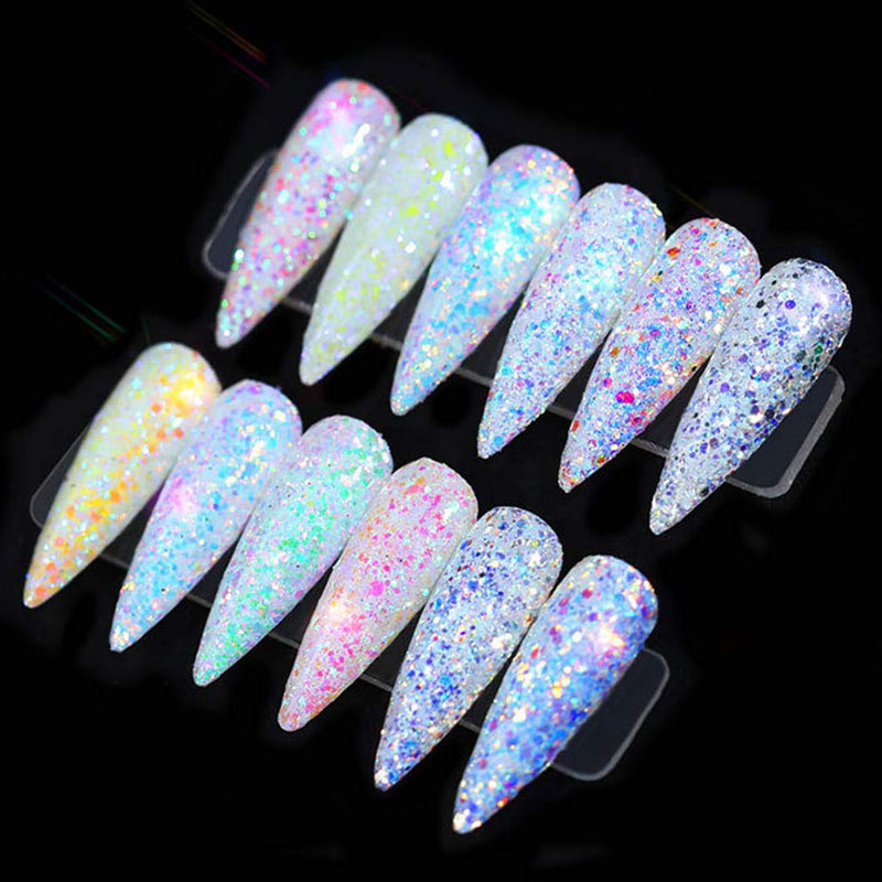 Sethexy 12 Colors Holoqraphic Glitter Superfine Nails Sequins Mixed Iridescent Paillette for Nails Art(B) - BeesActive Australia