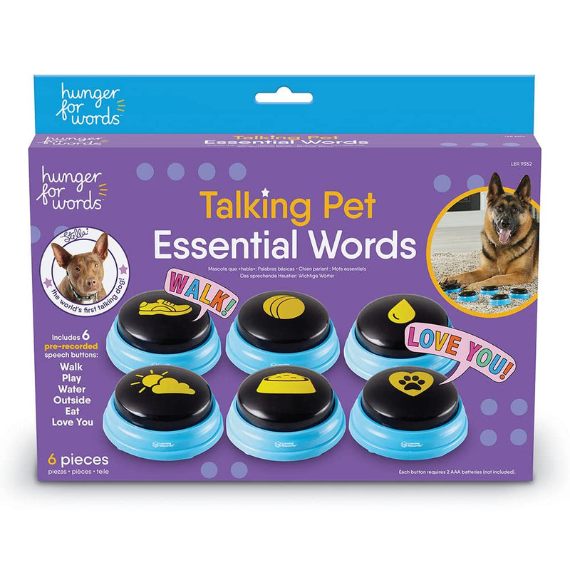 Hunger For Words Talking Pet Essential Words - 6 Piece Set Pre-Recorded Speech Buttons for Dogs, Dog Buttons for Communication - BeesActive Australia
