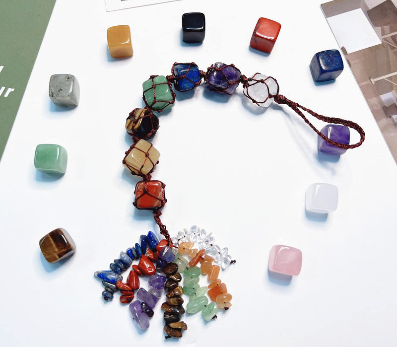 XIANNVXI 7 Chakra Healing Crystals Hanging Crystals Gemstones Decor Tumbled Stones Car Rearview Mirror Wall Hanging Reiki Crystal Gifts Seven Chakras - BeesActive Australia