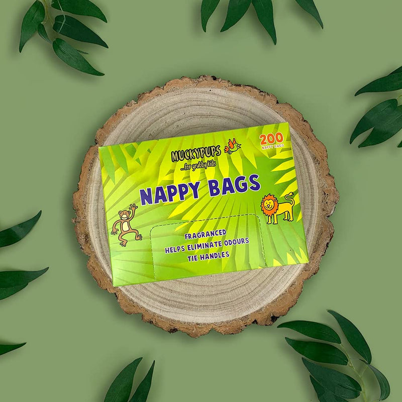 Muckypups Disposable Nappy Bags Fragranced & Tie Handles - 200 x Mucky Pups Nappy Sacks per Pack - BeesActive Australia