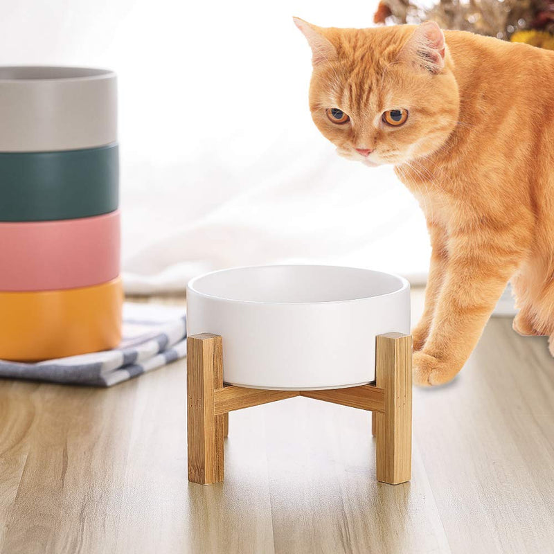 Ceramic Elevated Raised Cat Bowls ,Cat Food Dish with Stand, Raised Cat Food or Water Bowls Anti Vomiting,Pet Bowl with Anti Slip Rubber pad,Stress Free for Cats and Small Dogs（400ML/13.5OZ White - BeesActive Australia