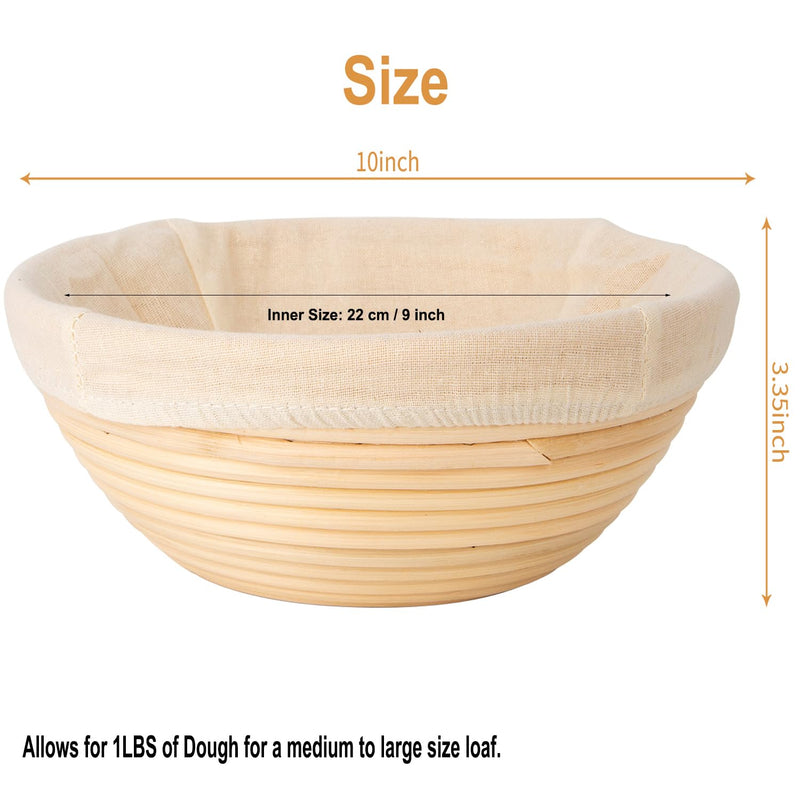 10 inch Round Banneton Bread Proofing Basket Set of 2PCS Bread Dough Proofing Rising Rattan Basket & Liner for Baking Bread Making - BeesActive Australia