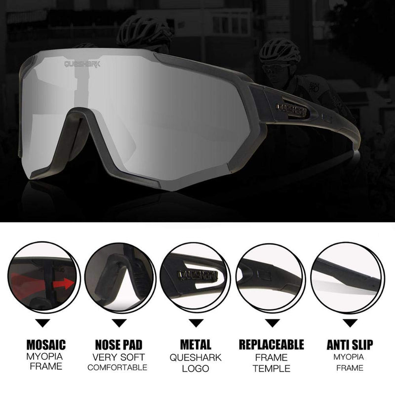 Queshark Cycling Sunglasses Bike Glasses for Men Women with 3 Lens Anti-UV400 Black - BeesActive Australia