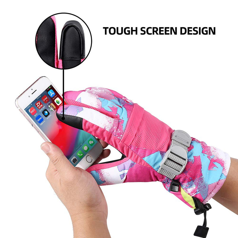 Ski Gloves, Warmest Waterproof and Breathable Snow Gloves for Cold Weather, Fits Both Men & Women,for Parent Child Outdoor Rose Red XS(Fit kids 4-6 years old) - BeesActive Australia