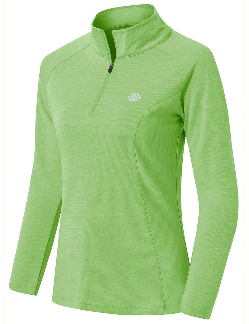 MoFiz Women's UPF 50+ Sun Protection Long Sleeve Slim fit Golf Tennis Running Shirt Quarter Zip Grass Green Small - BeesActive Australia