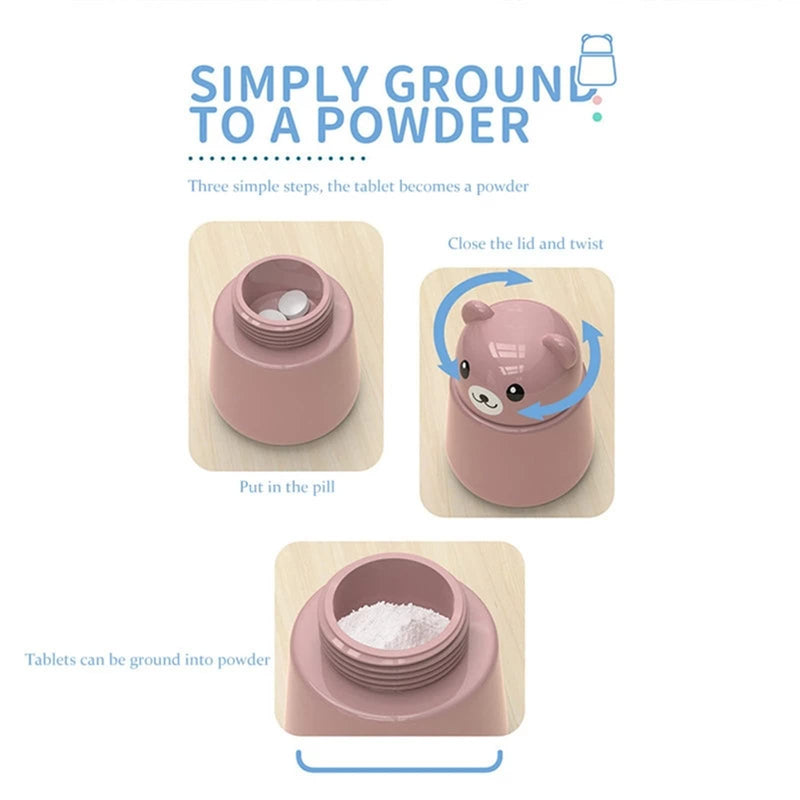 Pill Grinder, Cute Bear Portabl Pill Pulverizer Pill Crusher Medicine Tablet Grinder Container Storage Box (Pink) Pink - BeesActive Australia