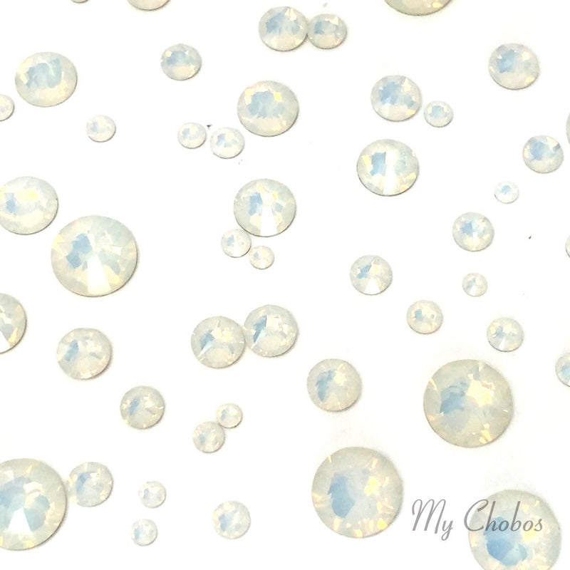 WHITE OPAL (234) 144 pcs Swarovski 2058/2088 Crystal Flatbacks rhinestones nail art mixed with Sizes ss5, ss7, ss9, ss12, ss16, ss20, ss30 - BeesActive Australia