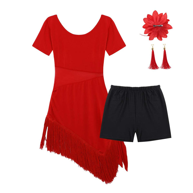 [AUSTRALIA] - Agoky Kids Girl Dance Costumes Tassel Dancing Latin Rumba Salsa Cha Cha Tango Ballroom Dance Dress Red 10 / 12 