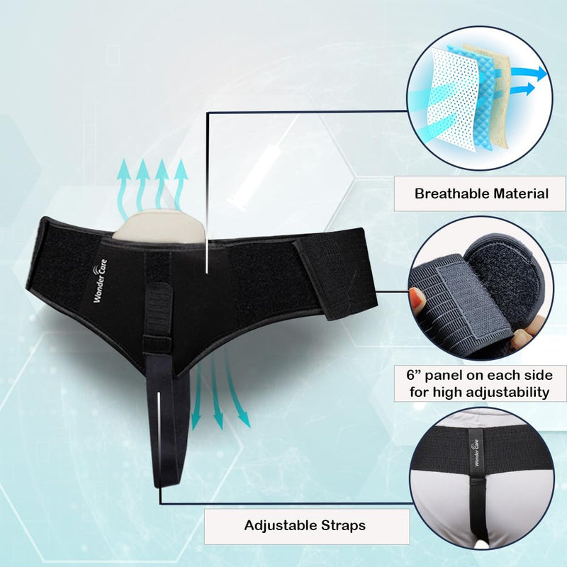 Wonder Care - Black Inguinal Hernia Support Truss for Single Inguinal or Sports Hernia with one Removable Compression Pads & Adjustable Groin Straps Surgery & Injury Recover (Left L-36-39 inches) L(36"40") Single-left - BeesActive Australia