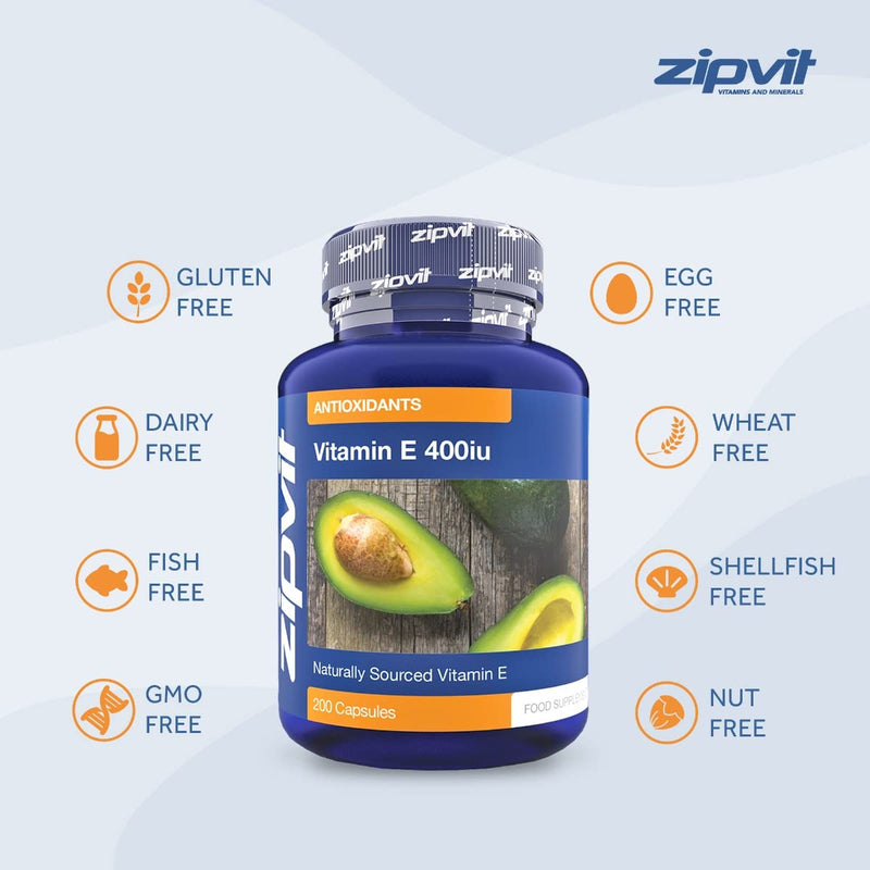 Vitamin E 400iu, 200 Softgels. Natural Vitamin E (d-Alpha Tocopherol). Powerful Antioxidant, Protects Cells from Oxidative Stress. - BeesActive Australia