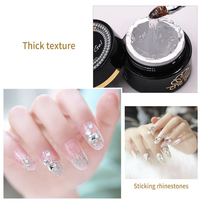 Nail Art Glue,Rhinestone Glue Gel Nail Art Nail Glue Gel Adhesive Resin Gem Jewelry Diamond Gel Nail Polish Clear Decoration Shine Finish and Long Lasting Soak Off LED Gel Base Top Coat Glossy - BeesActive Australia