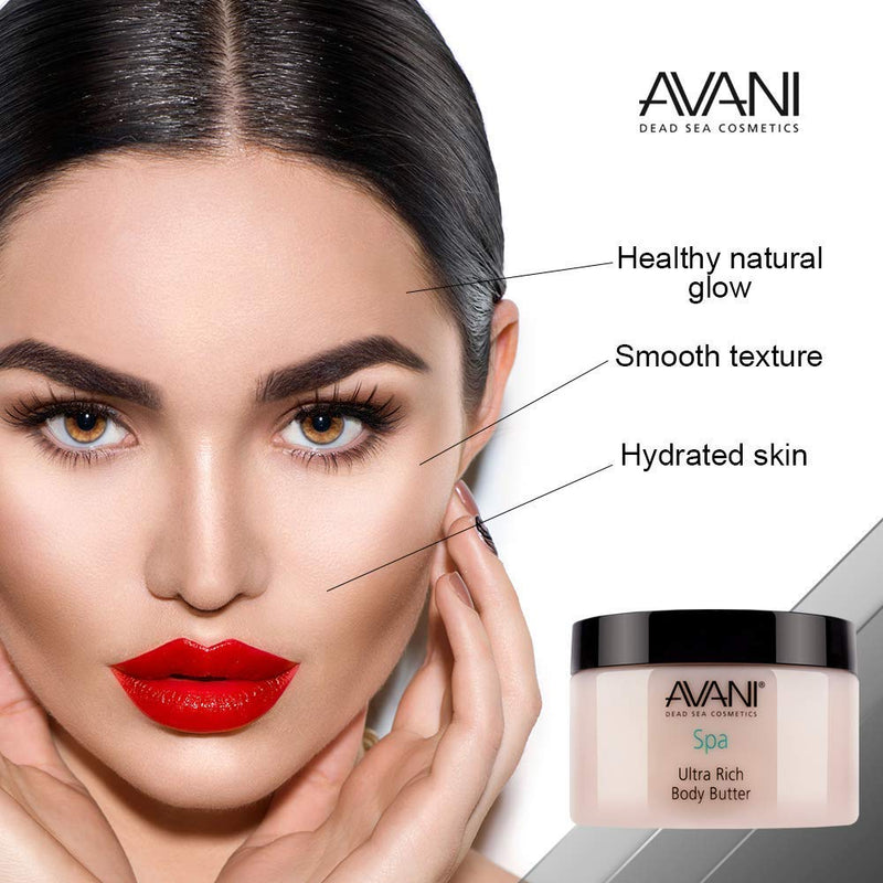 Avani Ultra Rich Body Butter - Dead Sea Salt, Aloe Vera, Vitamin E, Shea, Jojoba, Sunflower, Olive Essential Oil - Natural Exfoliating & Moisturizing Butter for All Skin Types - Milk/Honey Fragrance Milk & Honey - BeesActive Australia